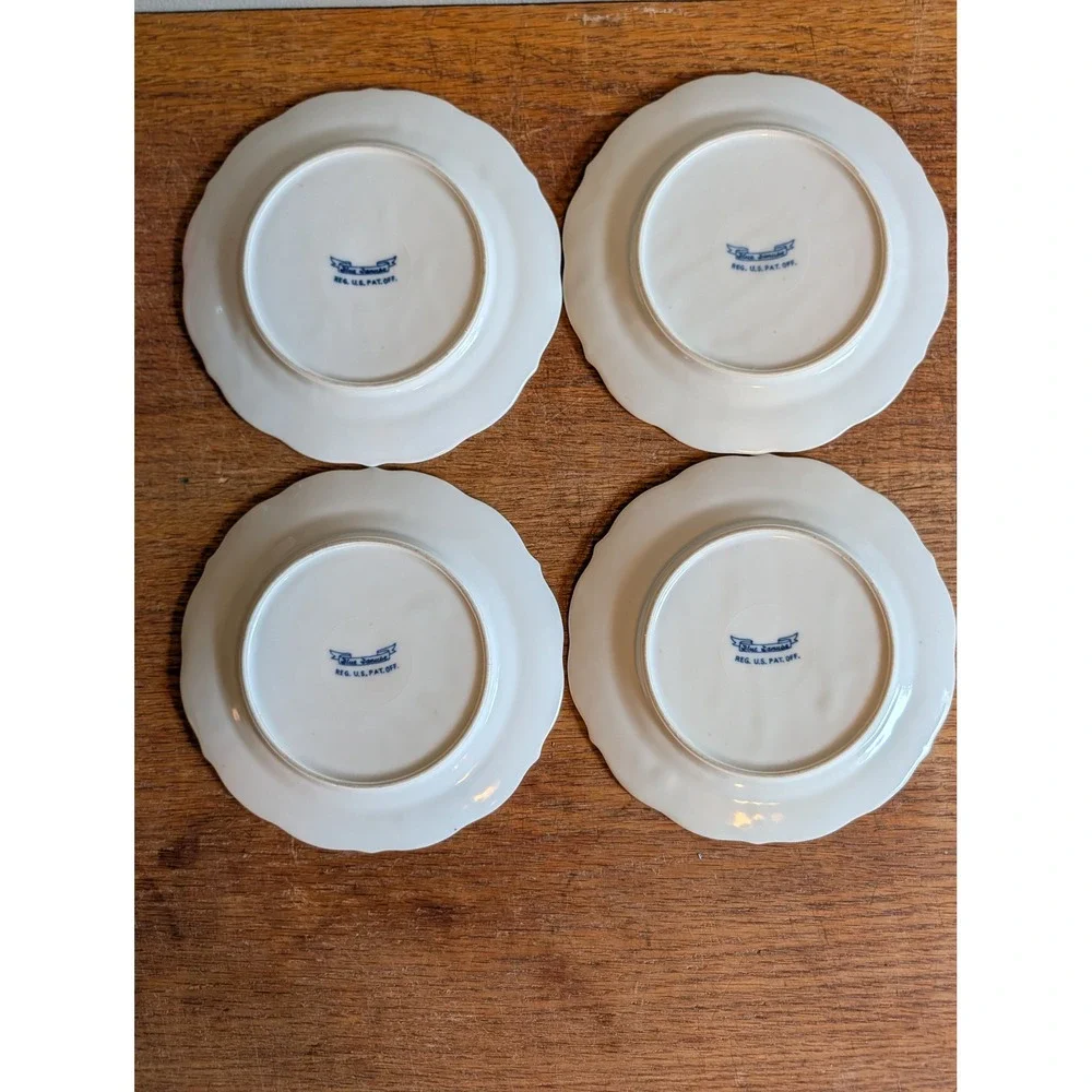Blue Danube Vintage Bread and Butter Plate Set of 4 Blue Onion Scalloped 6.75